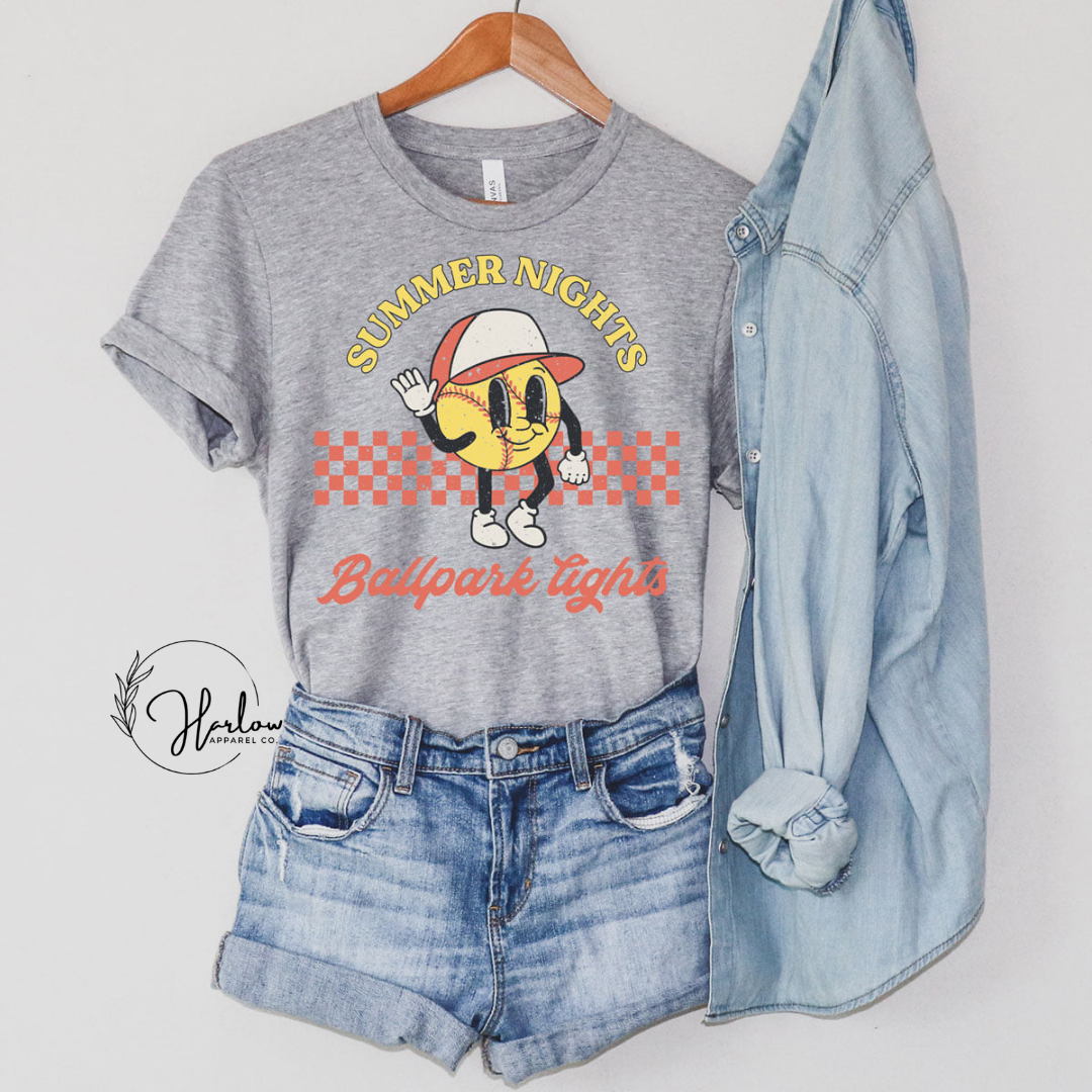 Summer Nights Ballpark Lights Shirt Baseball Tee Baseball 